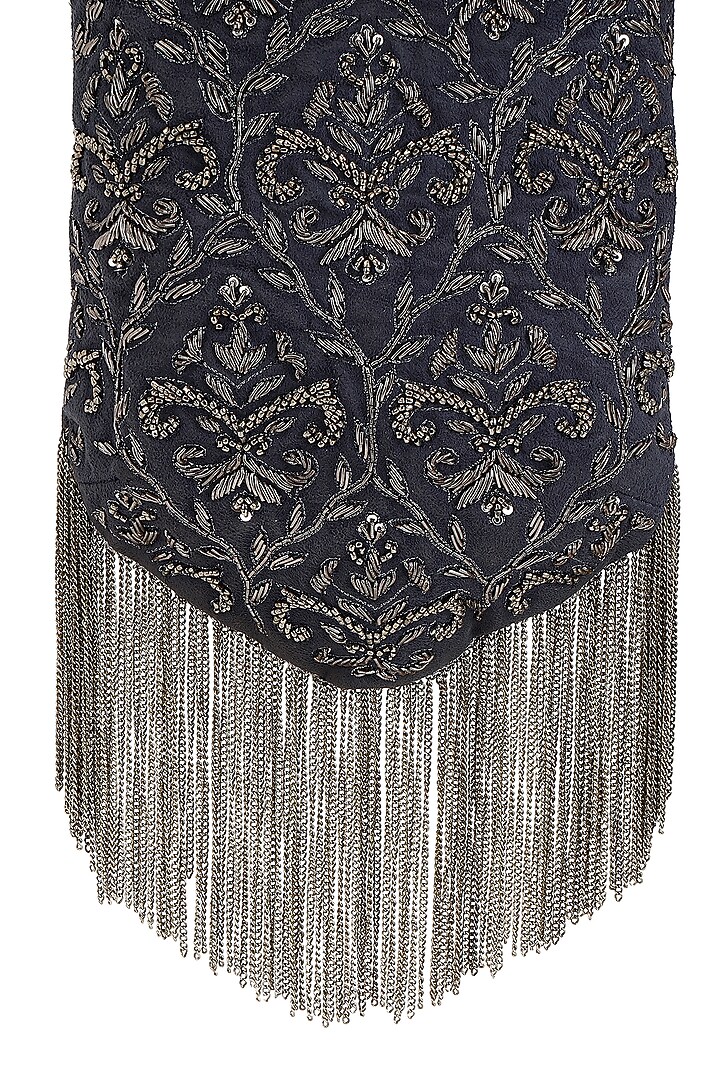 Grey & Silver Suede Dabka Embroidered Wristlet Potli by The Leather Garden at Pernia's Pop Up Shop