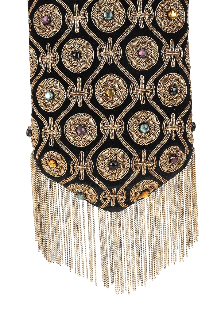 Black & Gold Velvet Hand Embroidered Wristlet Potli by The Leather Garden at Pernia's Pop Up Shop