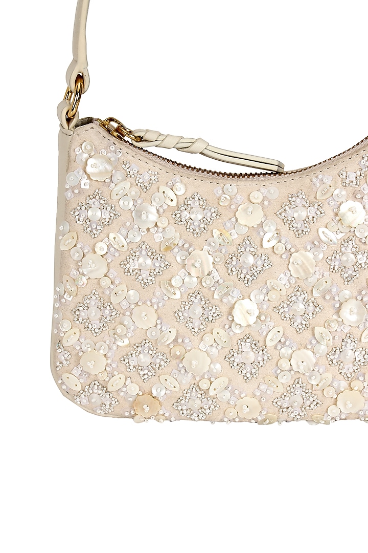 Ivory Leather Mother-Of-Pearl Embellished Handbag by The Leather Garden at Pernia's Pop Up Shop