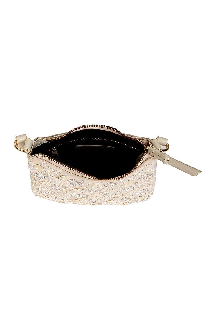 Ivory Leather Mother-Of-Pearl Embellished Handbag by The Leather Garden at Pernia's Pop Up Shop