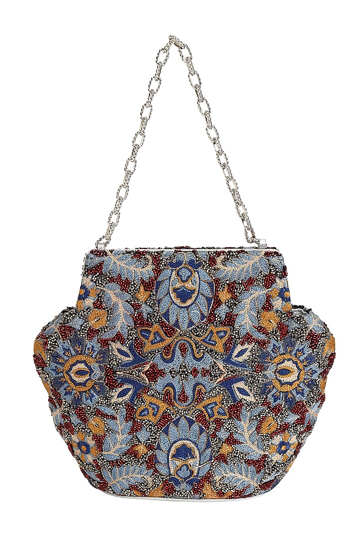 Multi-Colored Leather Crewel Embroidered Handbag by The Leather Garden at Pernia's Pop Up Shop