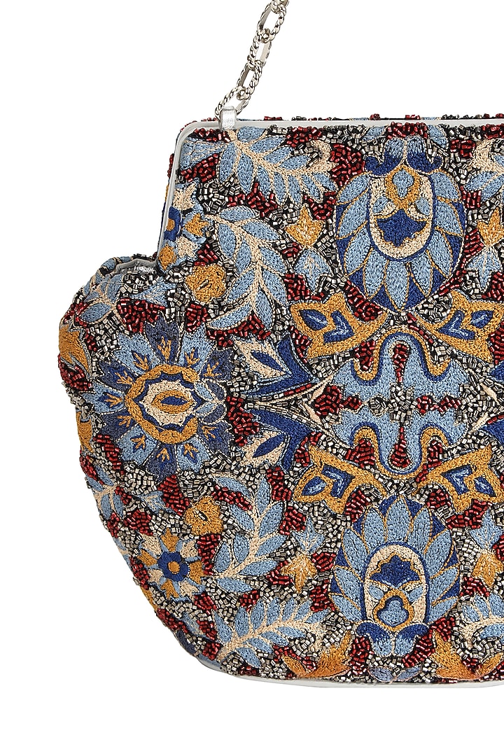 Multi-Colored Leather Crewel Embroidered Handbag by The Leather Garden at Pernia's Pop Up Shop