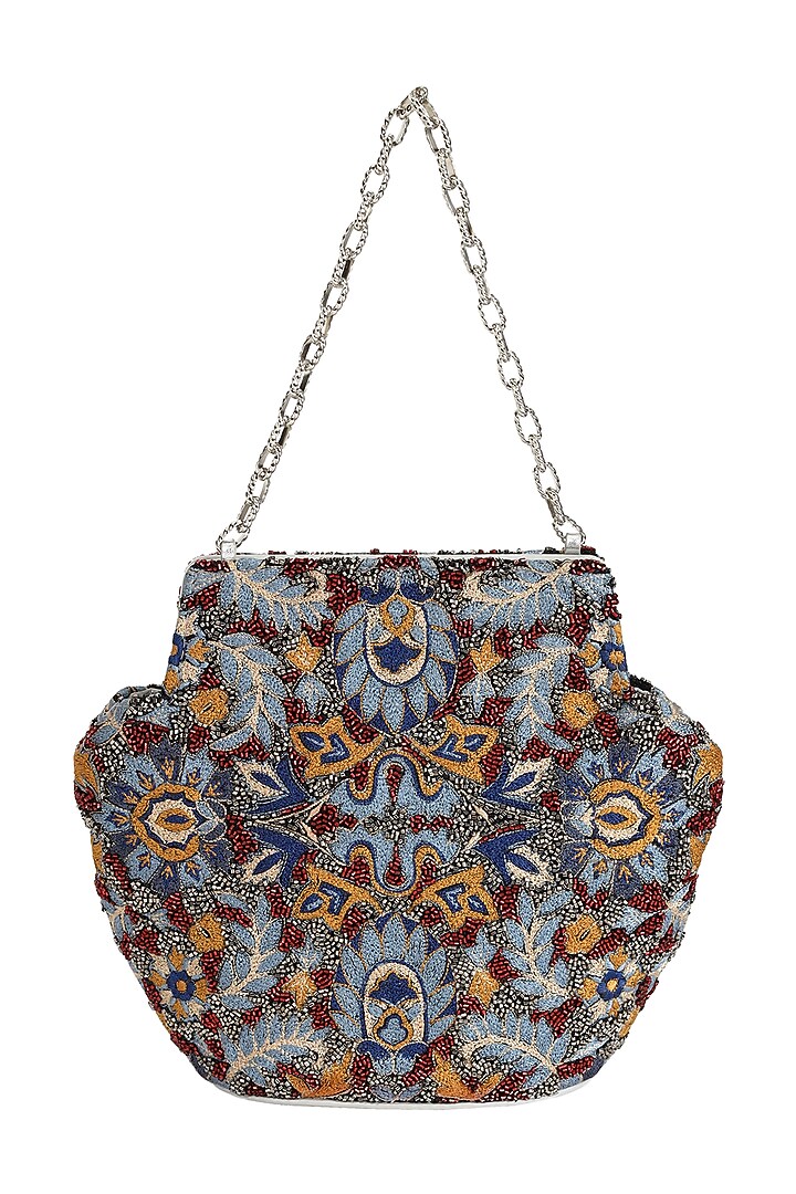 Multi-Colored Leather Crewel Embroidered Handbag by The Leather Garden at Pernia's Pop Up Shop