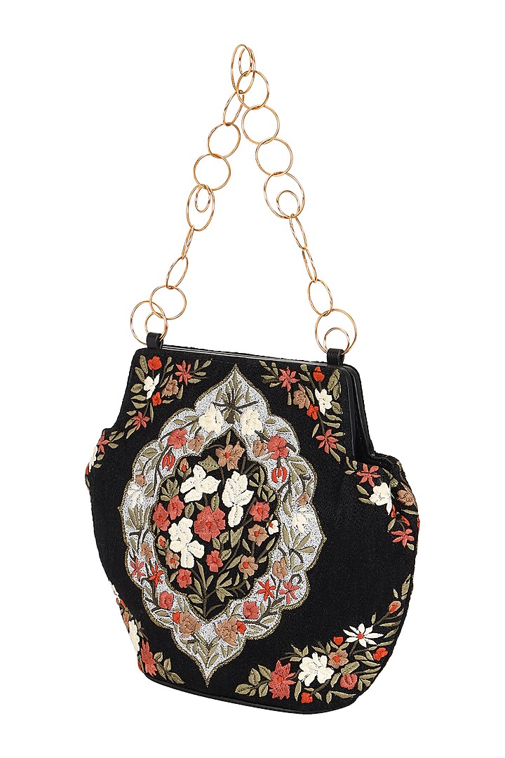 Black Leather Crewel Embroidered Handbag by The Leather Garden at Pernia's Pop Up Shop
