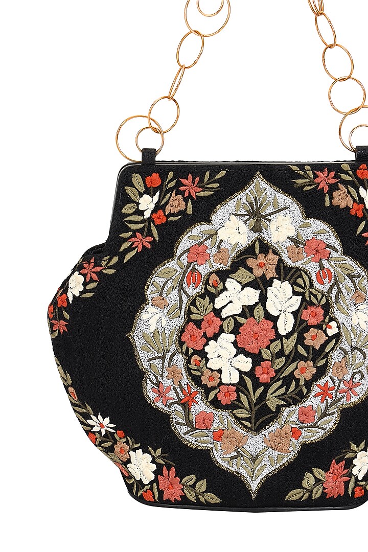 Black Leather Crewel Embroidered Handbag by The Leather Garden at Pernia's Pop Up Shop