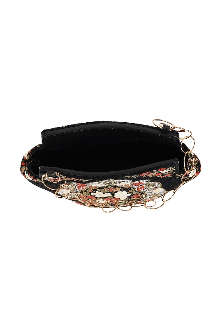 Black Leather Crewel Embroidered Handbag by The Leather Garden at Pernia's Pop Up Shop