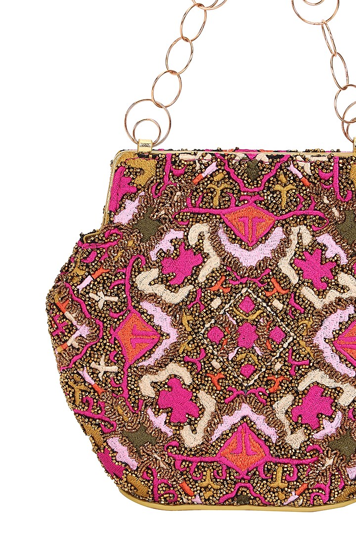 Multi-Colored Leather Crewel Embroidered Handbag by The Leather Garden at Pernia's Pop Up Shop
