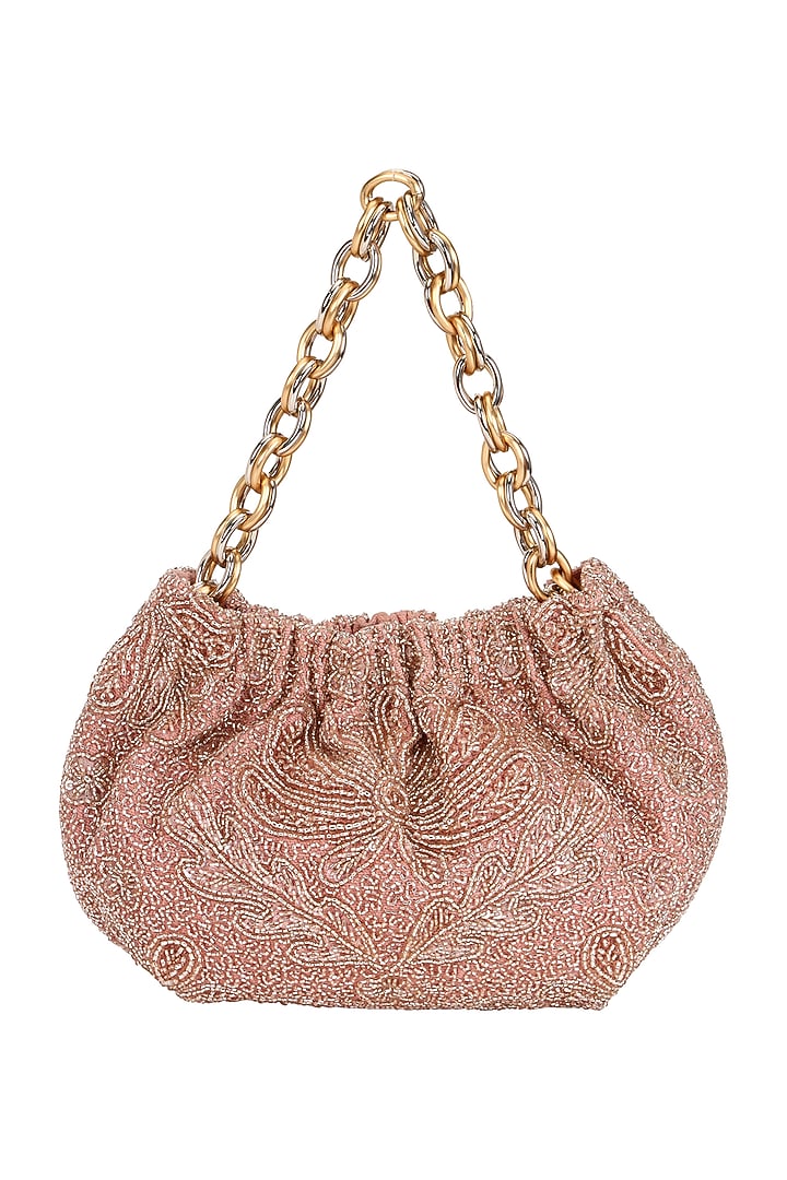 Blush Cotton Embellished Handbag by The Leather Garden at Pernia's Pop Up Shop
