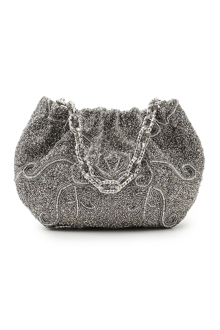 Silver Cotton Embellished Handbag by The Leather Garden at Pernia's Pop Up Shop