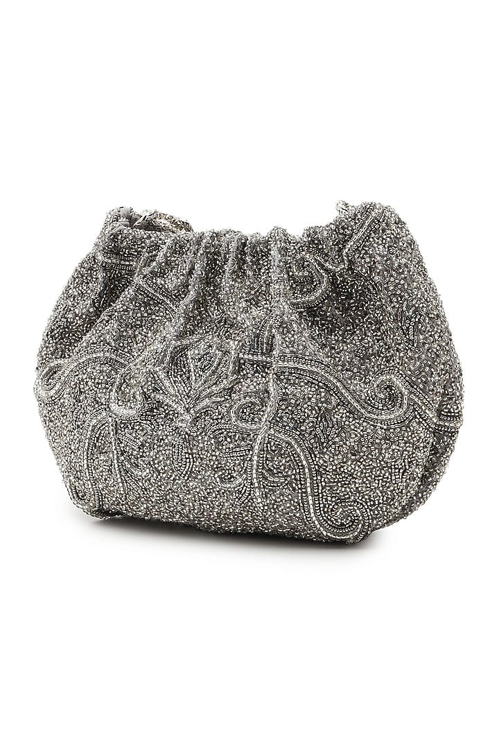 Silver Cotton Embellished Handbag by The Leather Garden at Pernia's Pop Up Shop
