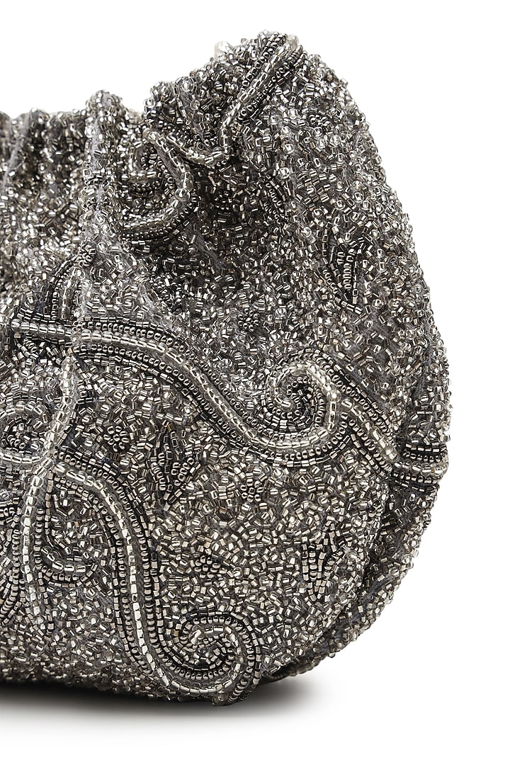 Silver Cotton Embellished Handbag by The Leather Garden at Pernia's Pop Up Shop