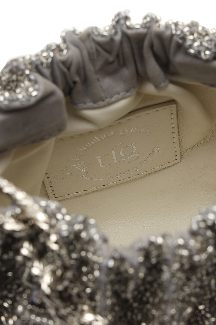Silver Cotton Embellished Handbag by The Leather Garden at Pernia's Pop Up Shop