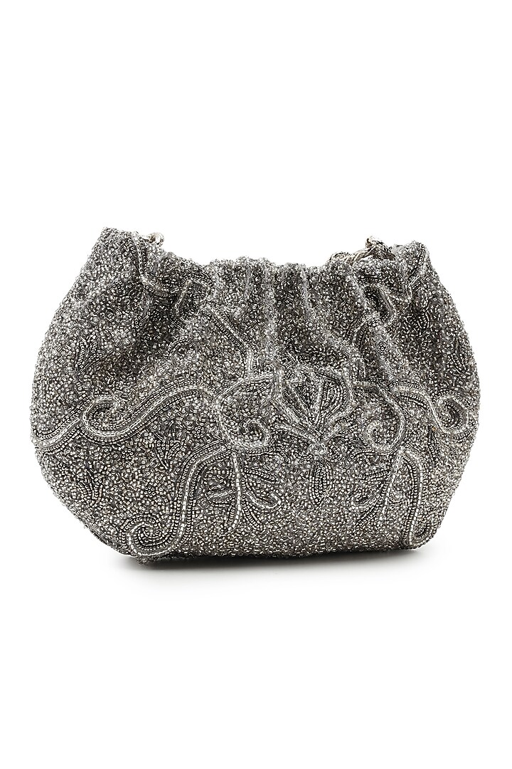 Silver Cotton Embellished Handbag by The Leather Garden at Pernia's Pop Up Shop