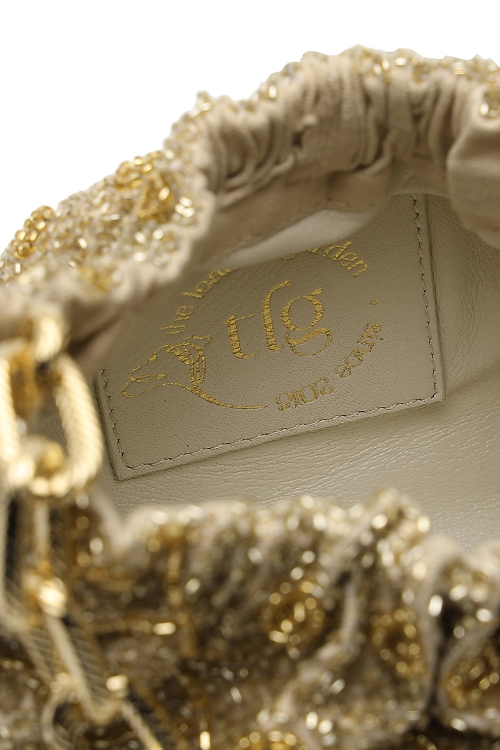 Gold Cotton Embellished Handbag by The Leather Garden at Pernia's Pop Up Shop