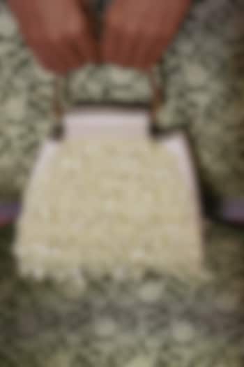 Ivory Leather Bead Hand Embroidered Potli by The Leather Garden at Pernia's Pop Up Shop