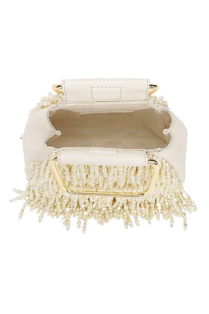 Ivory Leather Bead Hand Embroidered Potli by The Leather Garden at Pernia's Pop Up Shop