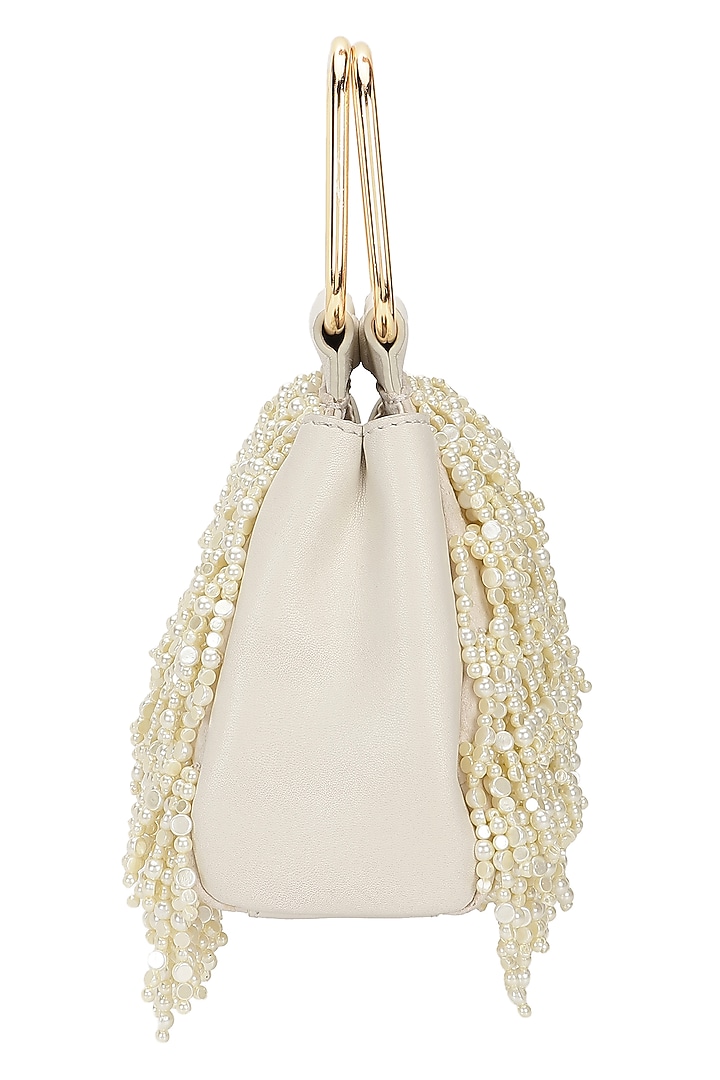 Ivory Leather Bead Hand Embroidered Potli by The Leather Garden at Pernia's Pop Up Shop