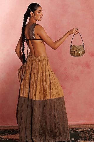 Black & Gold Leather Hand Embroidered Shoulder Bag by The Leather Garden