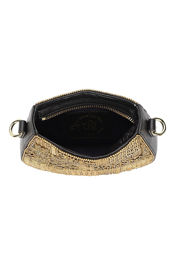 Black & Gold Leather Hand Embroidered Shoulder Bag by The Leather Garden at Pernia's Pop Up Shop