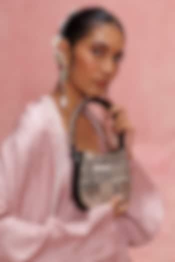 Black & Silver Leather Hand Embroidered Shoulder Bag by The Leather Garden at Pernia's Pop Up Shop