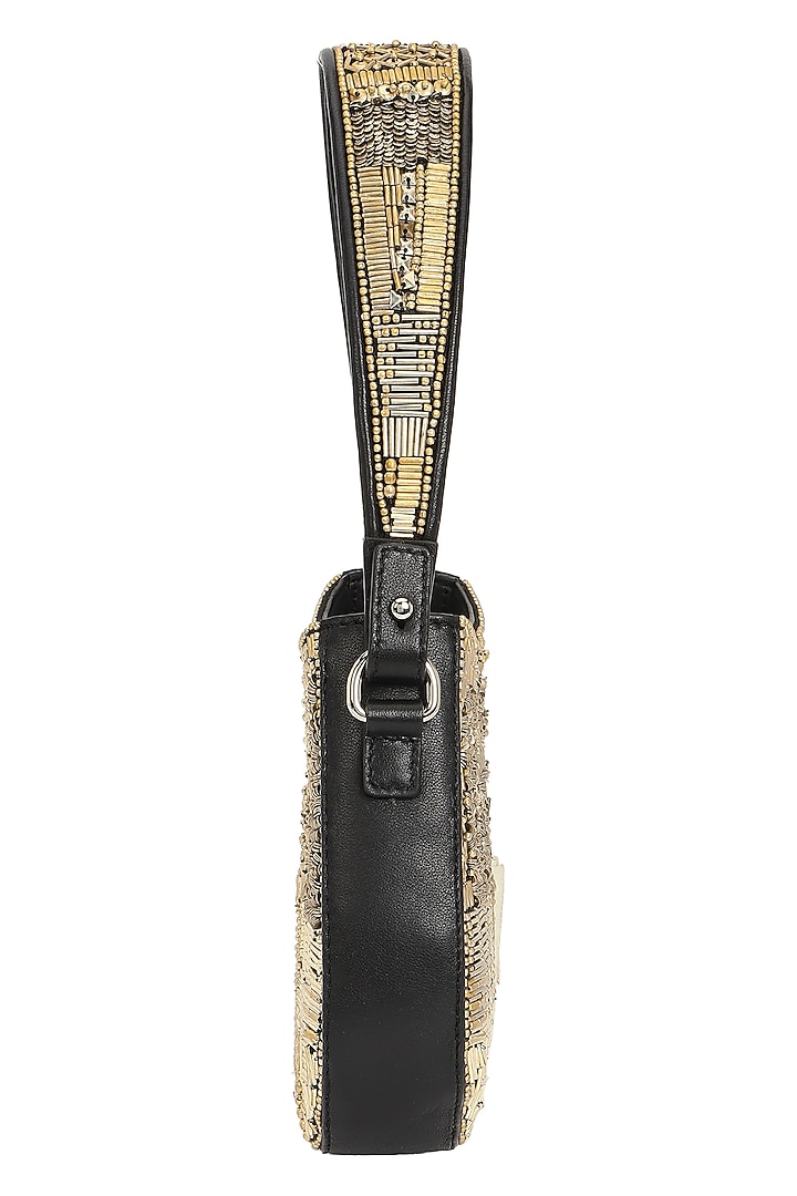 Black & Silver Leather Hand Embroidered Shoulder Bag by The Leather Garden at Pernia's Pop Up Shop