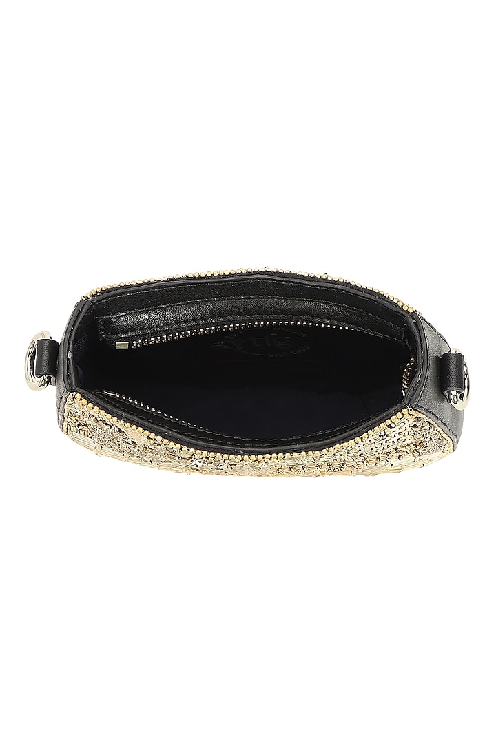 Black & Silver Leather Hand Embroidered Shoulder Bag by The Leather Garden at Pernia's Pop Up Shop