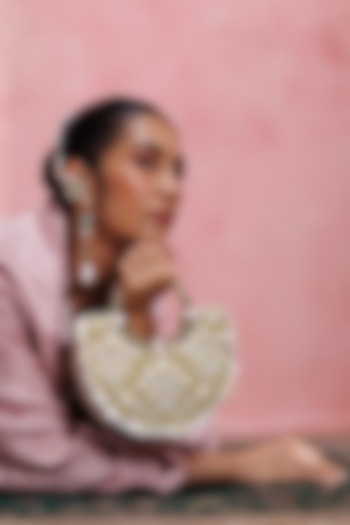 Ivory Leather Beadwork Half-Moon Clutch by The Leather Garden at Pernia's Pop Up Shop