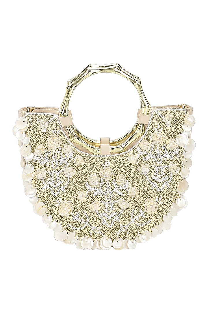 Ivory Leather Beadwork Half-Moon Clutch by The Leather Garden at Pernia's Pop Up Shop