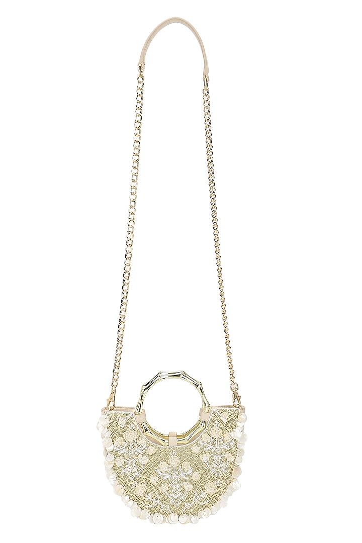 Ivory Leather Beadwork Half-Moon Clutch by The Leather Garden at Pernia's Pop Up Shop