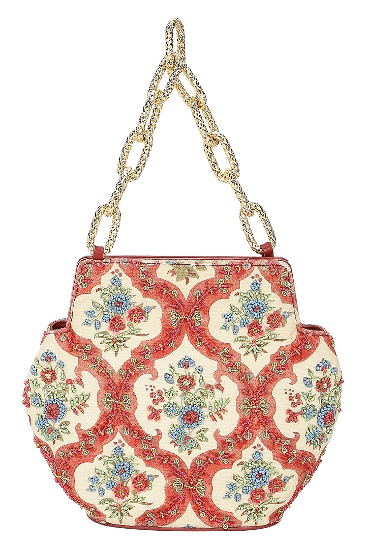 Multi-Colored Leather Floral Embroidered Potli by The Leather Garden at Pernia's Pop Up Shop