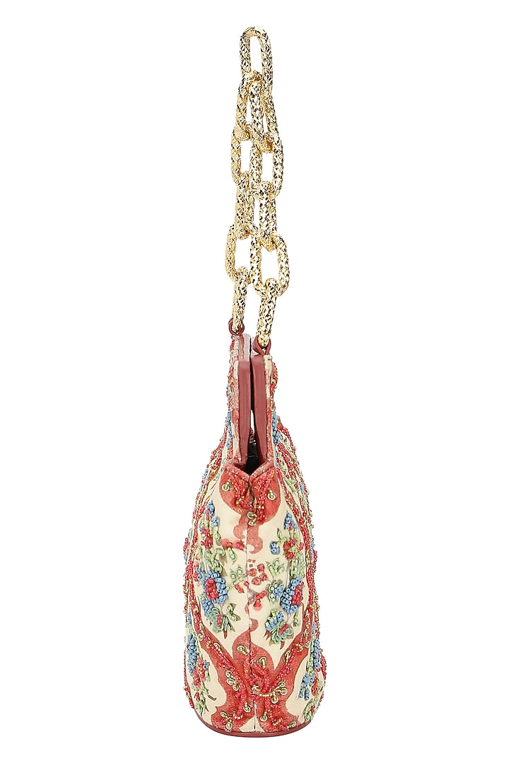 Multi-Colored Leather Floral Embroidered Potli by The Leather Garden at Pernia's Pop Up Shop