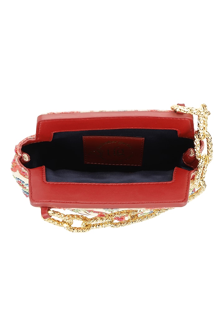 Multi-Colored Leather Floral Embroidered Potli by The Leather Garden at Pernia's Pop Up Shop
