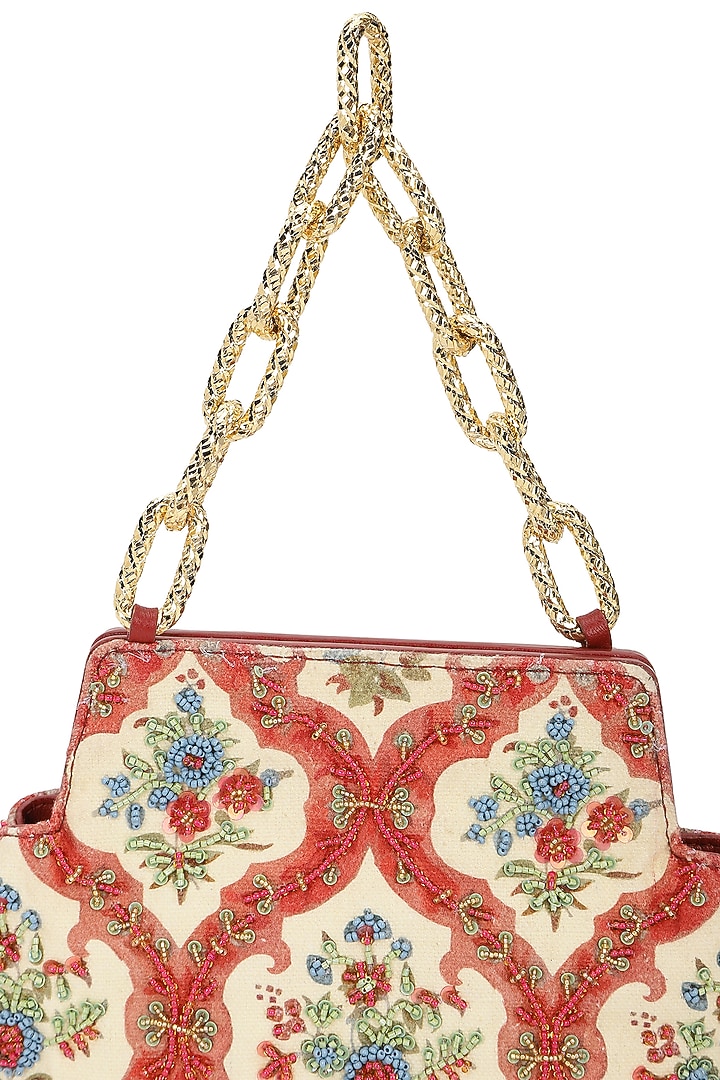 Multi-Colored Leather Floral Embroidered Potli by The Leather Garden at Pernia's Pop Up Shop