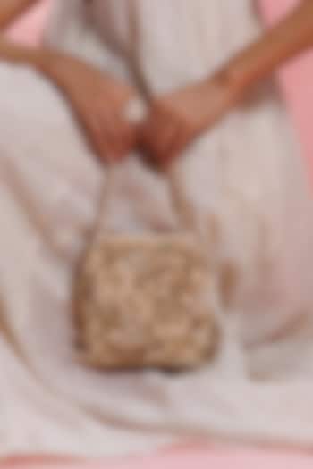 Gold Leather Floral Embroidered Potli by The Leather Garden at Pernia's Pop Up Shop