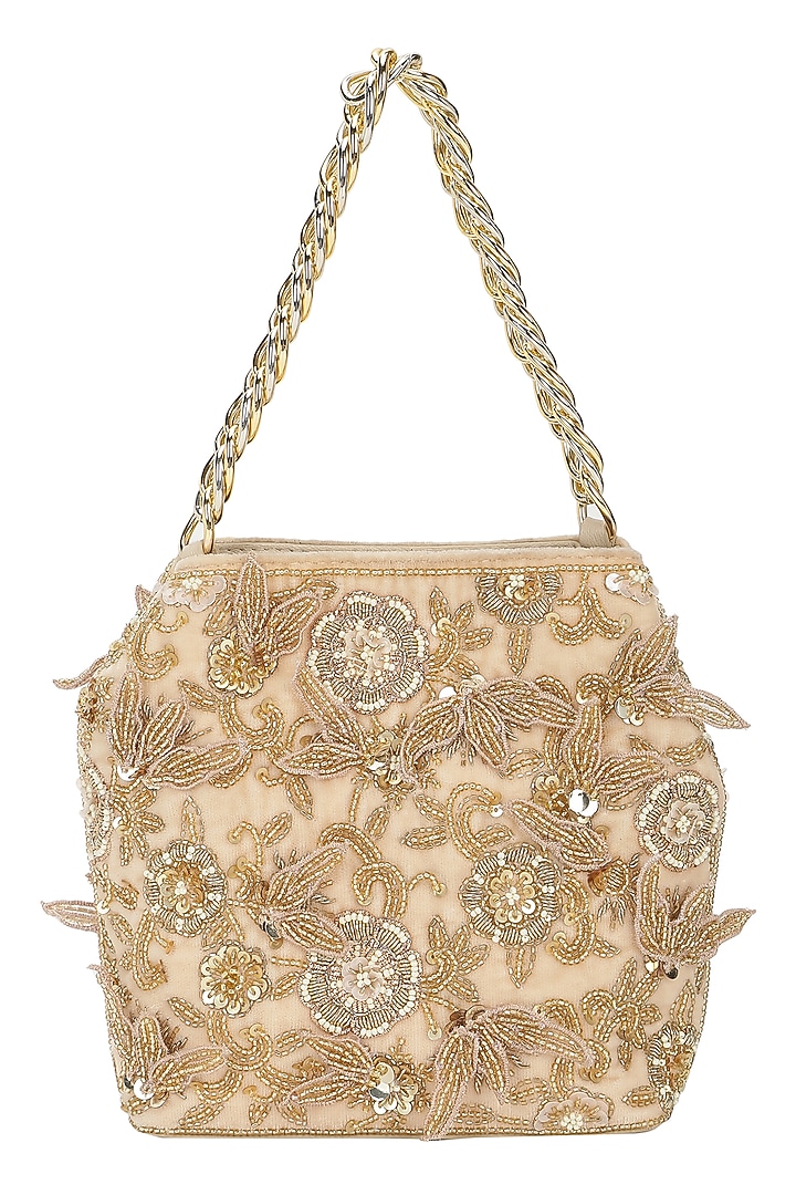 Blush Leather Floral Embroidered Potli by The Leather Garden at Pernia's Pop Up Shop