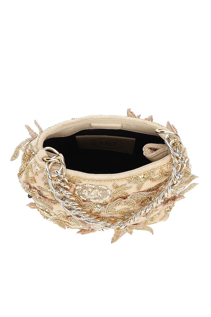 Blush Leather Floral Embroidered Potli by The Leather Garden at Pernia's Pop Up Shop