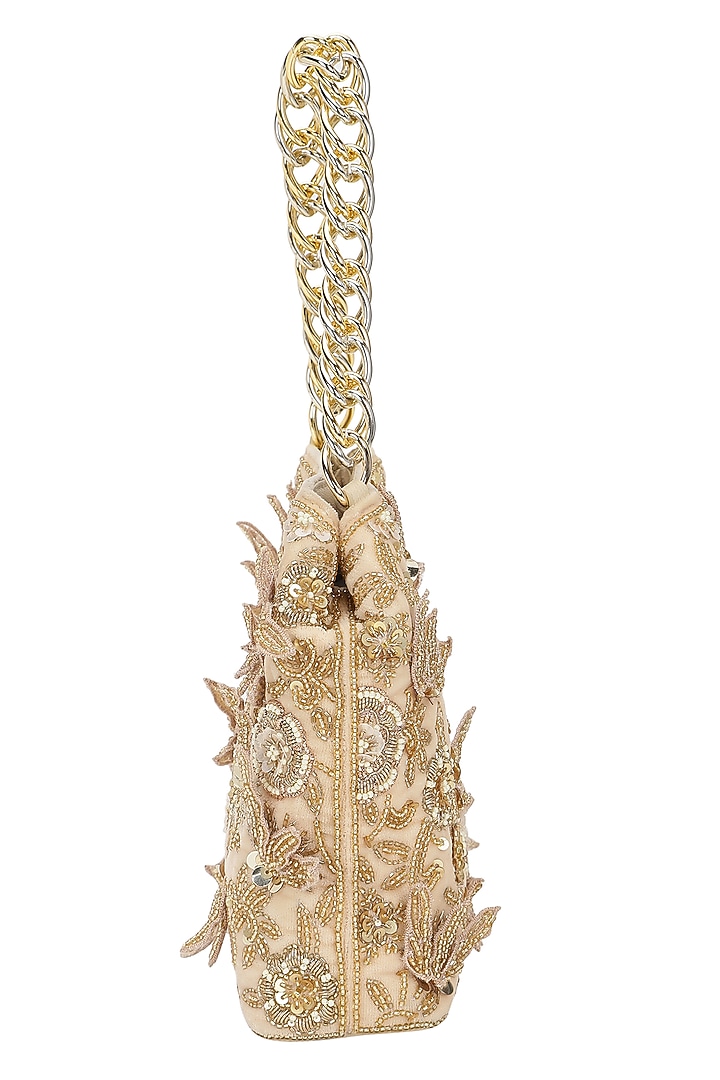 Blush Leather Floral Embroidered Potli by The Leather Garden at Pernia's Pop Up Shop