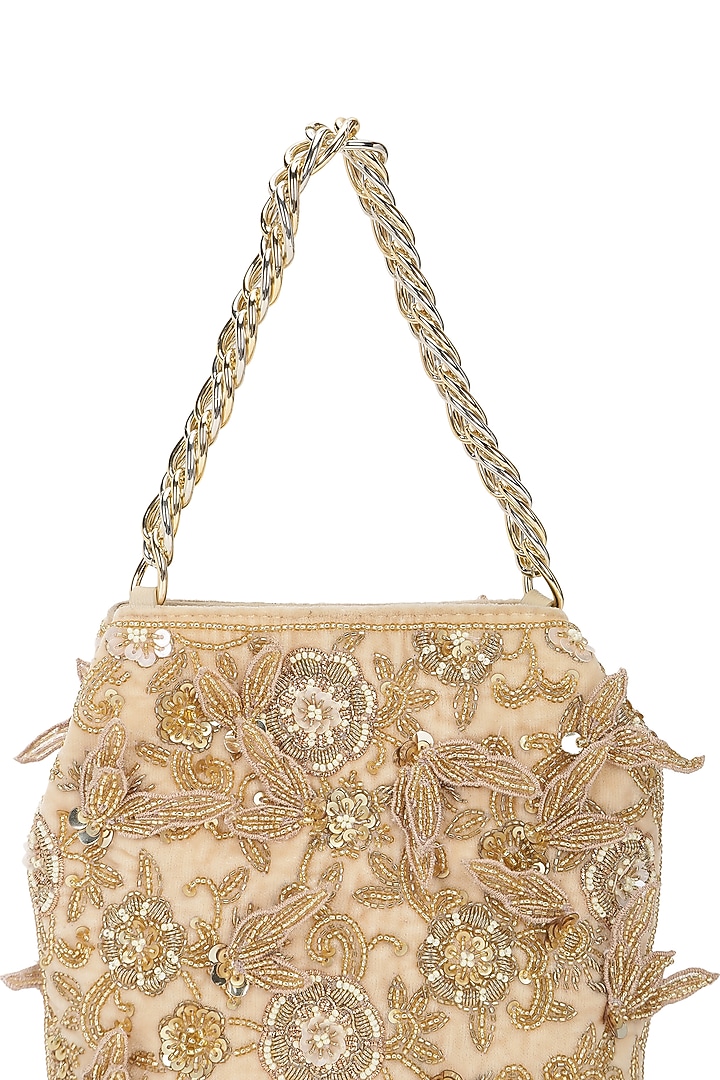 Blush Leather Floral Embroidered Potli by The Leather Garden at Pernia's Pop Up Shop