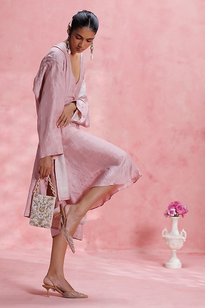 Beige Leather Dabka Embroidered Potli by The Leather Garden at Pernia's Pop Up Shop