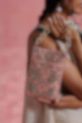 Blush Leather Dabka Embroidered Potli by The Leather Garden at Pernia's Pop Up Shop