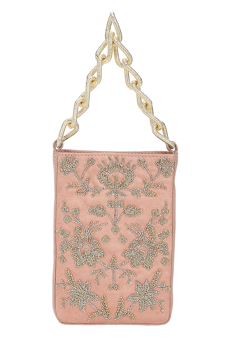 Blush Leather Dabka Embroidered Potli by The Leather Garden at Pernia's Pop Up Shop