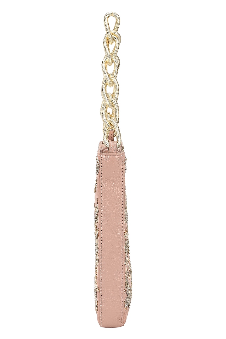 Blush Leather Dabka Embroidered Potli by The Leather Garden at Pernia's Pop Up Shop