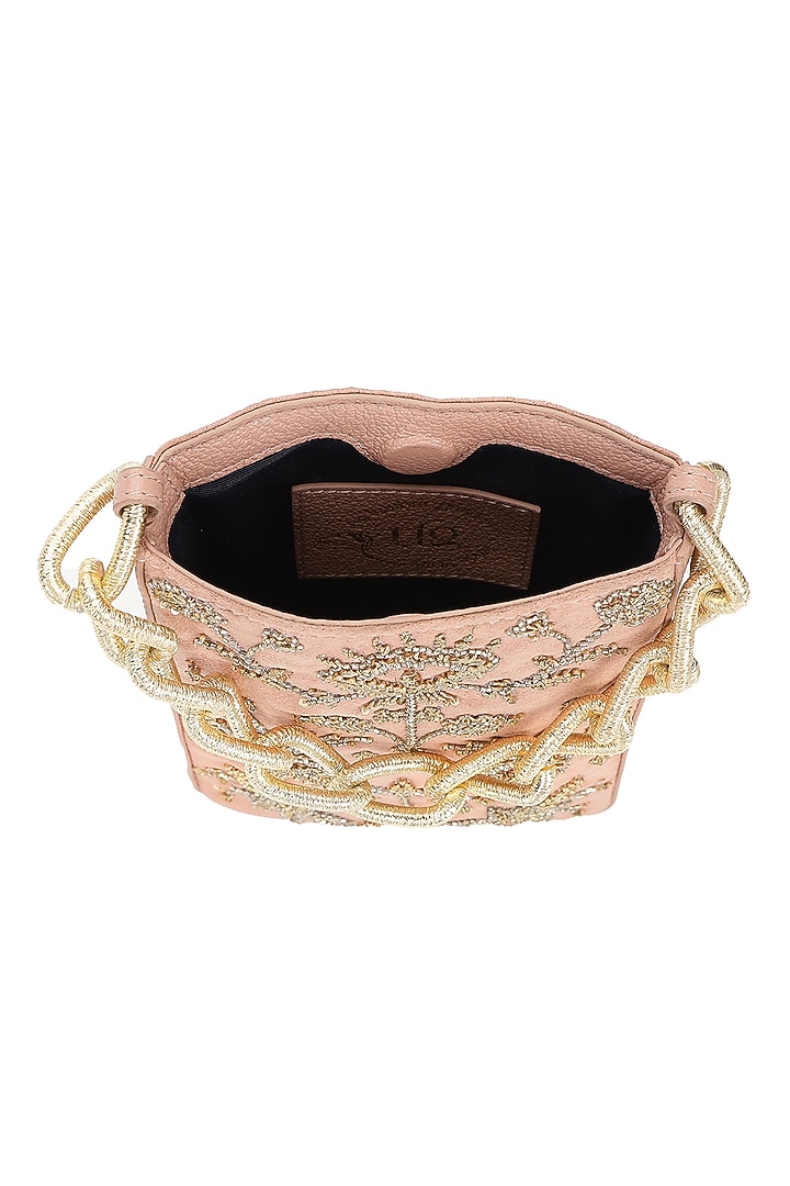 Blush Leather Dabka Embroidered Potli by The Leather Garden at Pernia's Pop Up Shop