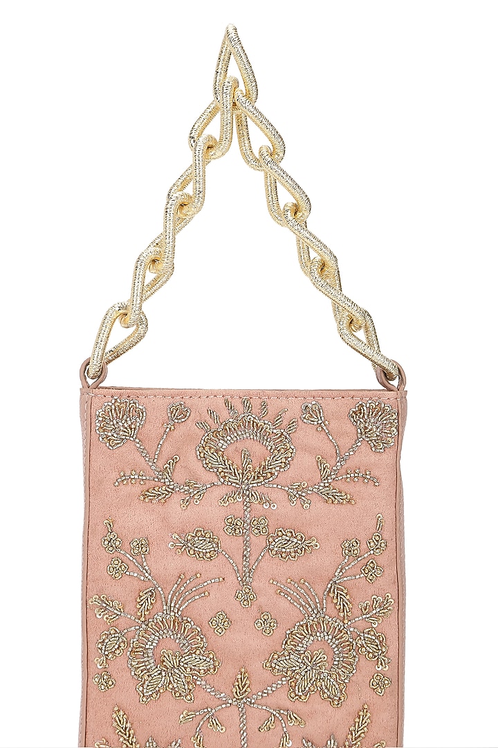 Blush Leather Dabka Embroidered Potli by The Leather Garden at Pernia's Pop Up Shop