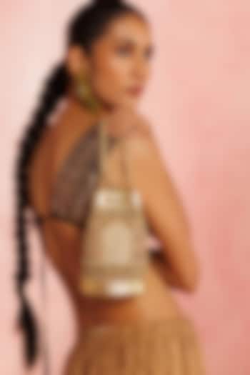 Gold Leather Zari Embroidered Potli by The Leather Garden at Pernia's Pop Up Shop