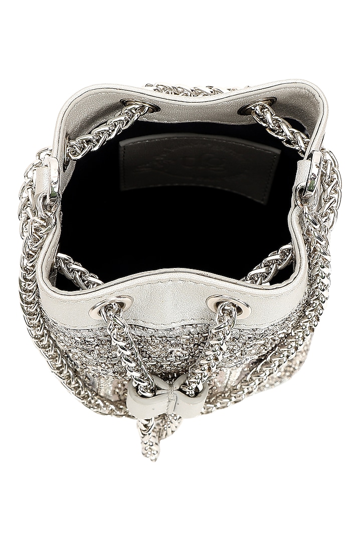 Silver Leather Zari Embroidered Potli by The Leather Garden at Pernia's Pop Up Shop