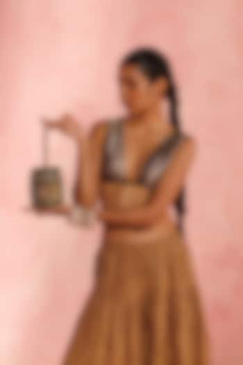 Black Leather Zari Embroidered Potli by The Leather Garden at Pernia's Pop Up Shop