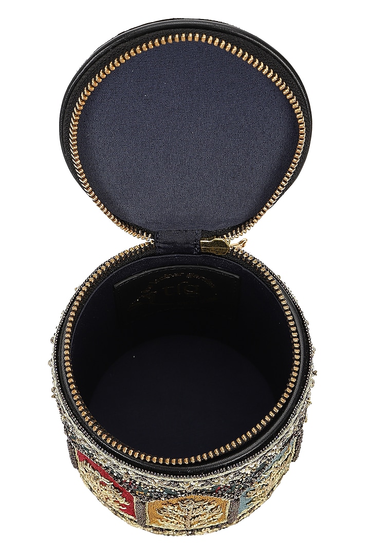 Black Leather Zari Embroidered Potli by The Leather Garden at Pernia's Pop Up Shop