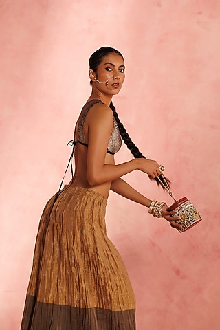 Multi-Colored Leather Zari Embroidered Potli by The Leather Garden