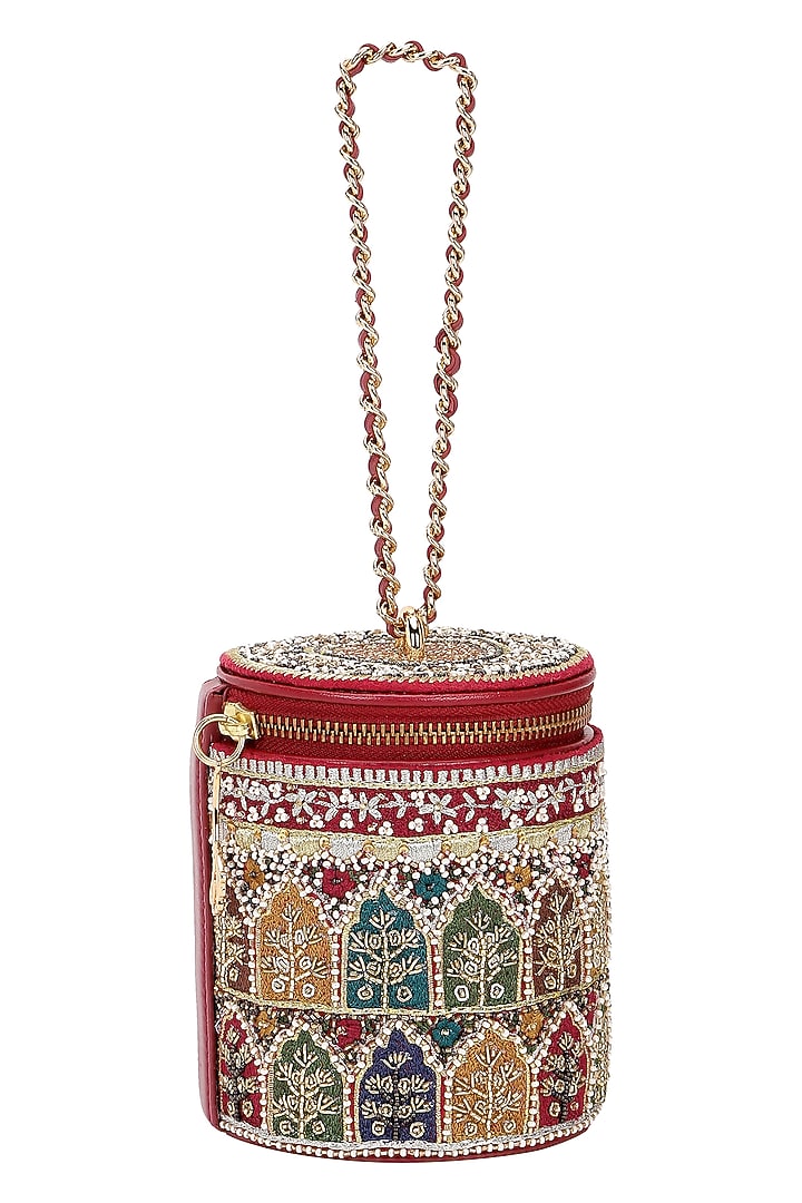 Multi-Colored Leather Zari Embroidered Potli by The Leather Garden at Pernia's Pop Up Shop
